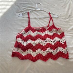 Buckle Red and White Chevron Crop Top